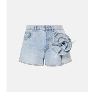 AREA floral-appliqué denim shorts